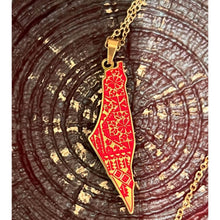 Load image into Gallery viewer, Palestine Map Pendant with Red Tatreez Accents