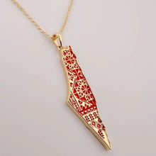 Load image into Gallery viewer, Palestine Map Pendant with Red Tatreez Accents