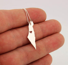 Load image into Gallery viewer, Palestine Map Stainless Steel Necklace with heart cut-out