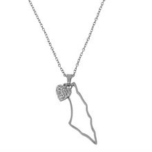 Load image into Gallery viewer, Palestine Map Outline & Heart Necklace Chain Pendant